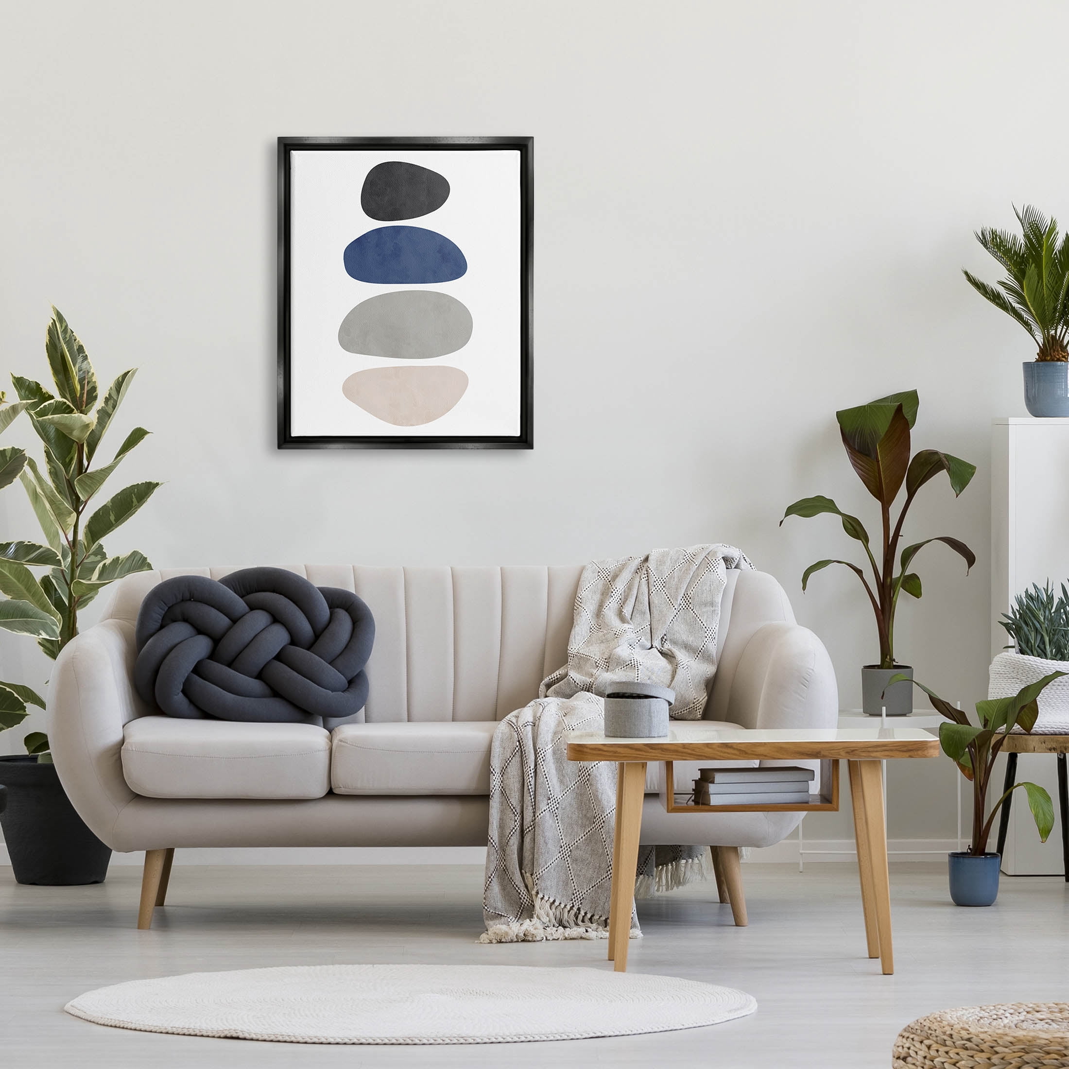 Minimal Stacked Round Shapes Abstract Graphic Art Jet Black Framed Art Print Wall Art