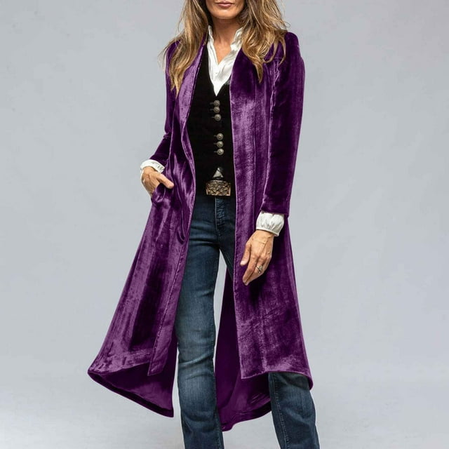 Pounoo Long Cardigans for Women Long Velvet Cardigan Jacket Elegant Back High Slit Comfy Blazer Suit Jacket with Pocket