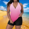 thumbnail image 2 of Women's Plus Size 2 Piece Swimsuit V Neck Sleeveless Gradient Print Tank Tops High Waist Shorts Modest Swimwear (3XL, Pink), 2 of 7