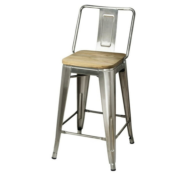 Counter Height Middle Back Metal Stool, 24 Inch Oak Bar Stools With Back Support