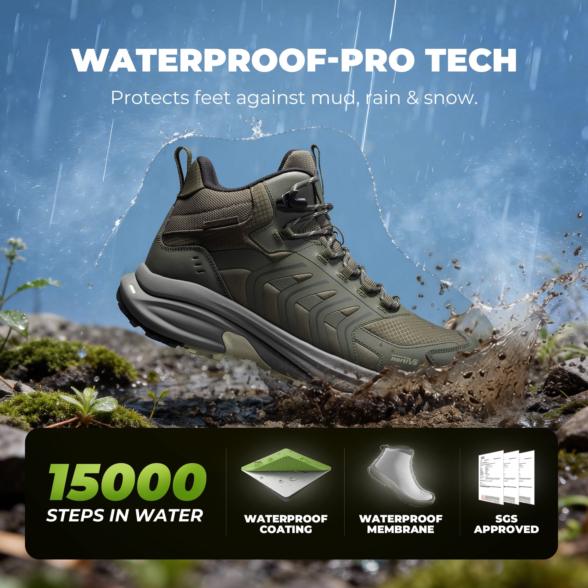 NORTIV 8 Men's Waterproof PRO Hiking Boots Lightweight Outdoor Trekking Camping Climbing Shoes for All Day Comfort Armadillo FieldLite