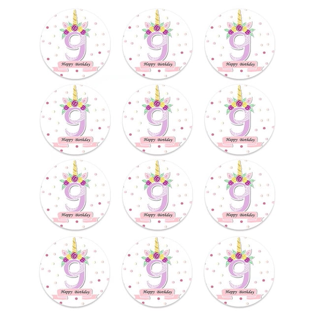 Pegatinas de papel adhesivas de sello redondo para cumpleaños, pegatinas de números de fiesta de unicornio, panadería casera y embalaje de regalo, decoración DIY