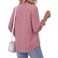 thumbnail image 5 of Fantaslook Plaid Womens Button Down Shirts 3/4 Sleeve V neck Tops with Smocked Cuffs Dressy Cotton Blouses, 5 of 10