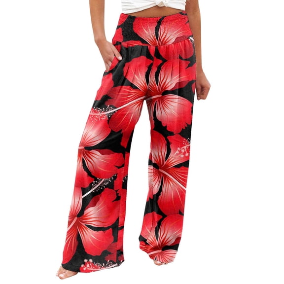 HomeGardon Pants for Women Pants Elastic High Waisted Linen Palazzo Pants Wide Leg Long Lounge Pant Trousers with Pockets Full Length Beach Pants Vocation Daily Life S-XXL