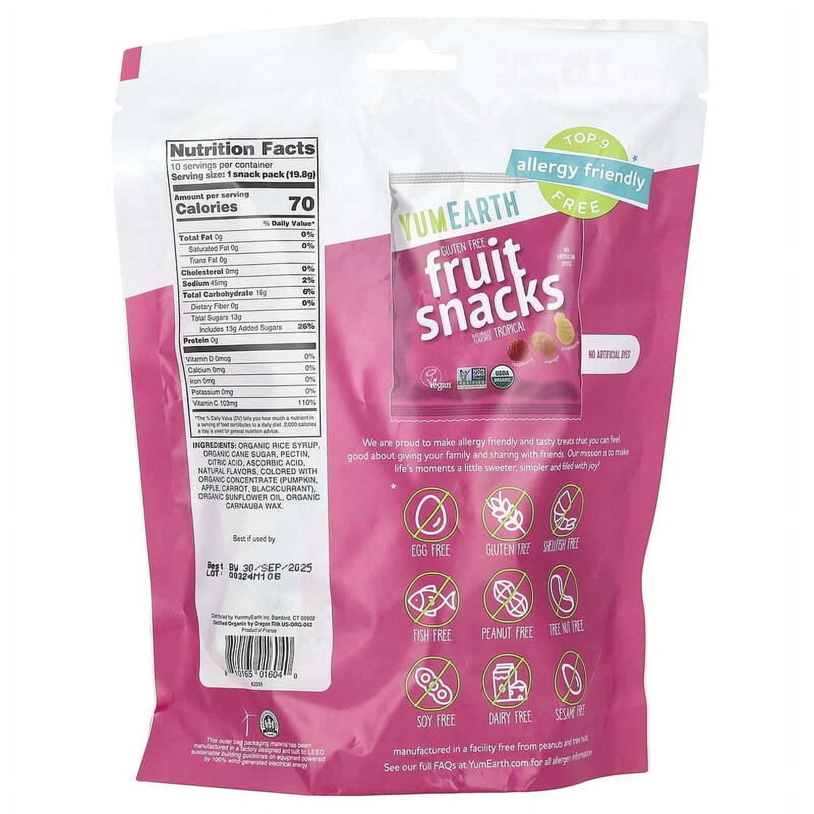 YumEarth, Organic Fruit Snacks, Tropical, 10 Packs, 0.7 oz Pack of 3