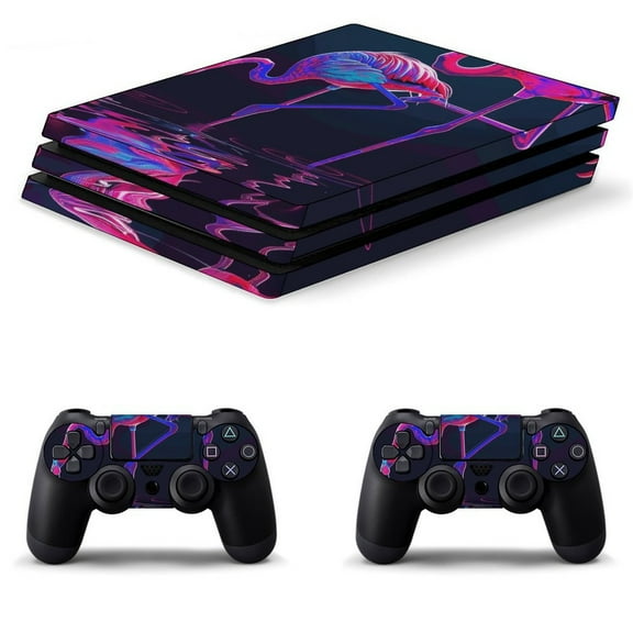 Decal Skin for PS4 Slim / PS4 Pro / PS4, Whole Body Vinyl Sticker Cover for Playstation 4 Console and Controller (Neon Flamingo-2)