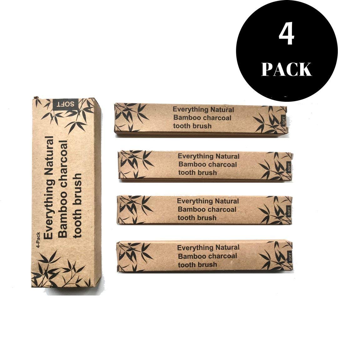 Soft Bamboo Toothbrush 4 Pack Made with Bamboo Charcoal Infused Bristles in Recycled