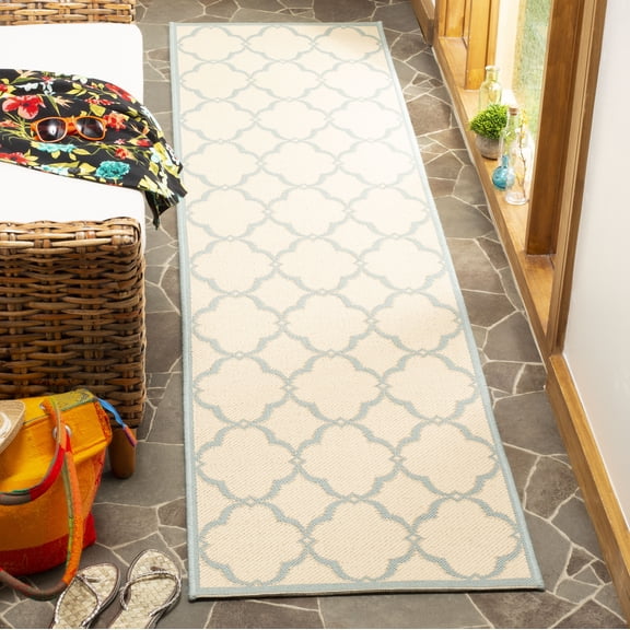 Safavieh Linden Ognena Geometric Indoor/Outdoor Runner Rug, Cream/Aqua, 2'2" x 8'