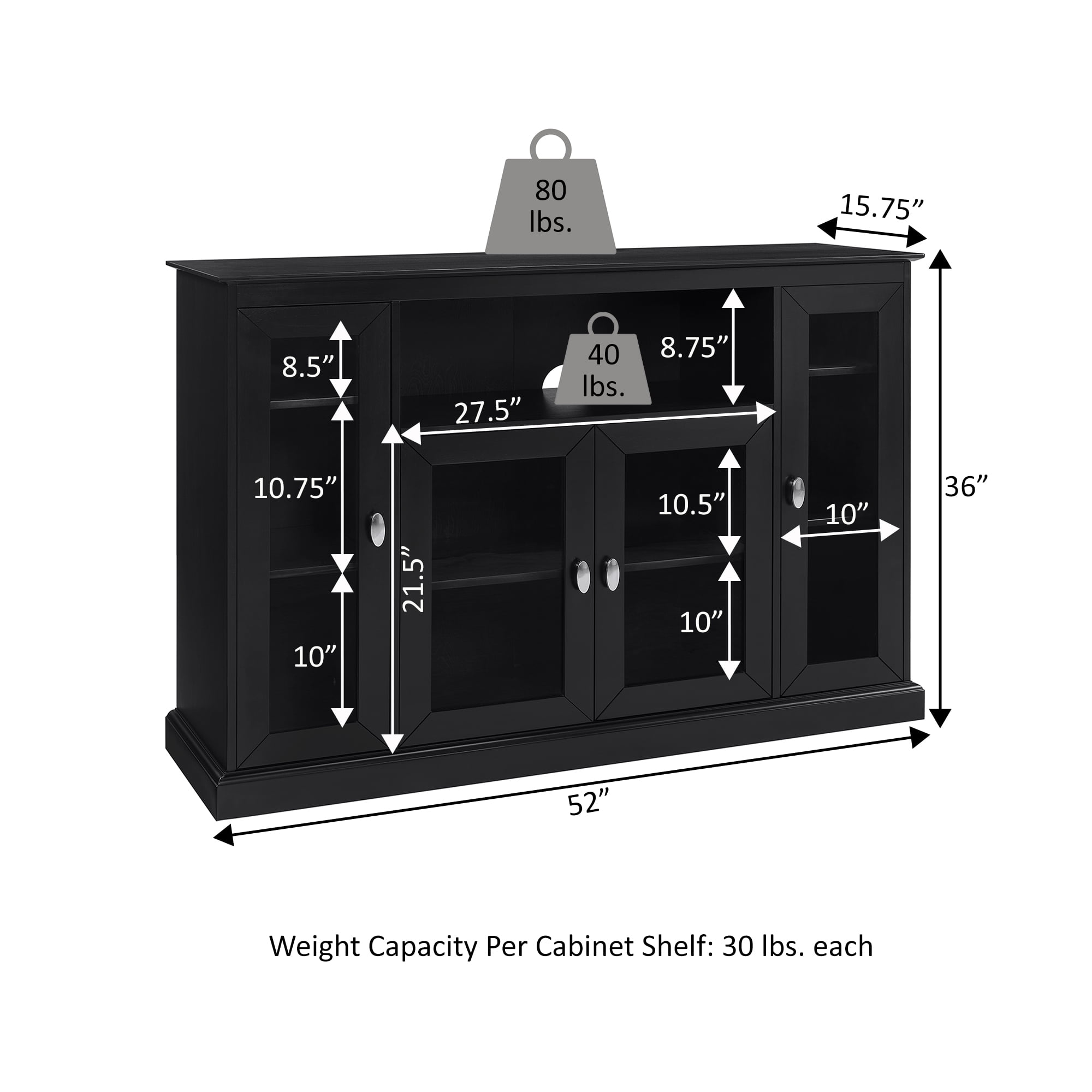 Convenience Concepts Summit Highboy TV Stand with Storage Cabinets and Shelves for TVs up to 60 inches