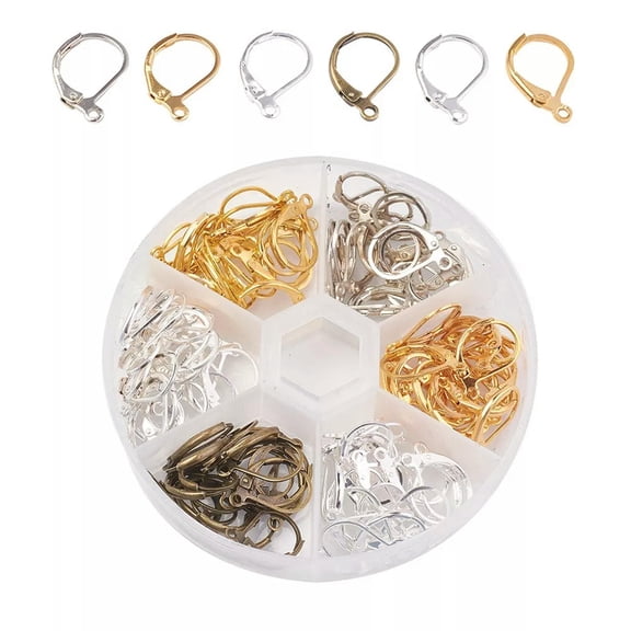 U8MO 120pcs/Box Brass Leverback Earwire Hoop Earring Findings Loop Ring 15.5mm & 16mm