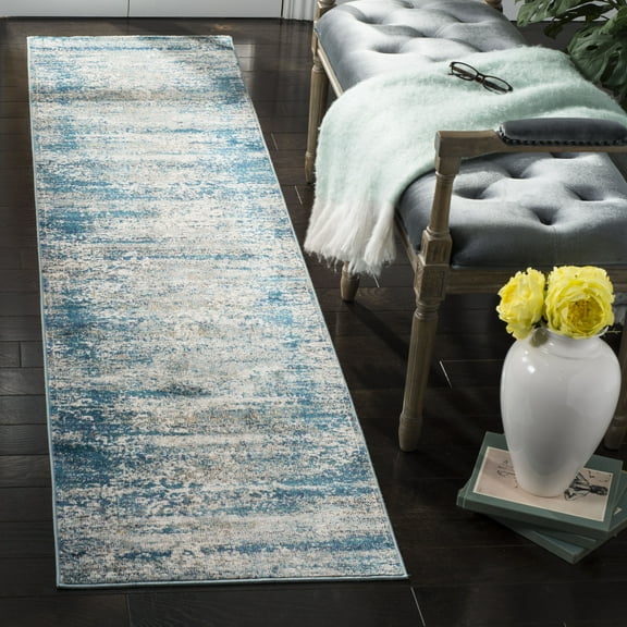 SAFAVIEH Aria Rubye Geometric Runner Rug, Blue/Cream, 2' x 6'