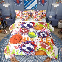 Manfei Football Basketball Rugby 7pcs Bedding Comforter Set,Watercolor Splatter Ink Queen Bedding Sets,Boys Ball Game Queen Sheet Sets For Boys Kids,Luxury Bedroom Decor Reversible