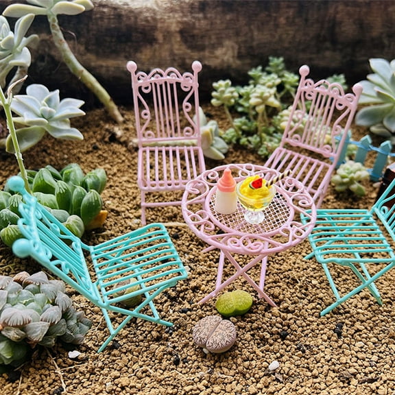 ELAYARD Dollhouse Living Room Furniture Round Pink Iron 3Pcs