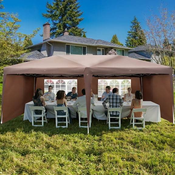 Winado 10' x 20' Patio Gazebo Pop up Party Tent W/4 Side Walls Coffee