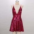 thumbnail image 6 of Hduncf Women's Sparkly Prom Dress Spaghetti Straps Short A-line Cocktail Dresses Deep V Neck Sequin Backless Party Dress Pink L, 6 of 9