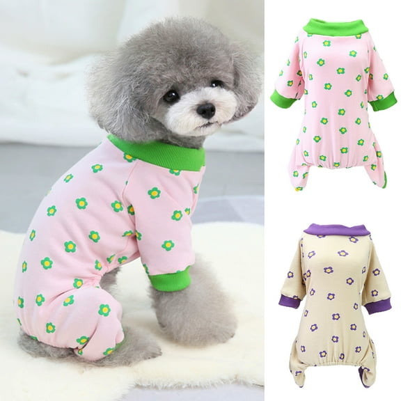 Pet Jumpsuits Flower Pattern Cosplay Four-leg Warm Pet Dogs Pajamas Costume for Home