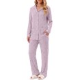 thumbnail image 3 of Weekease Pajama sets for Women Button up Tops Drawstring Pants Sleepwear Contrast Piping Fall Nightwear with Pockets, 3 of 7