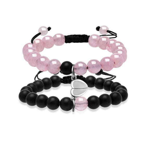 Couples Bracelets King & Queen Crown His and Her Heart Magnetic Matching Bracelets for Couple Lover Valentines Day Christmas Anniversary Engagement White Elephant Gifts (Black&White)