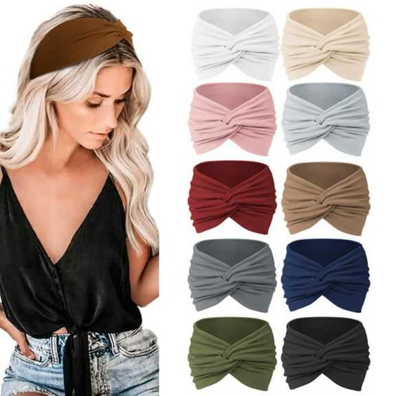 10 Pack Turban Headbands for Women Wide Head Wraps Knotted Boho Stretchy Hair Band Accessories for Sports Workout