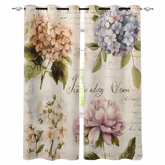 Spring Hydrangea Floral Blackout Curtains 84 Inches Long for Bedroom, Vintage Botanical Flowers Thermal Insulated Room Darkening Black Out Window Curtain Panels Grommet Drapes for Living Room