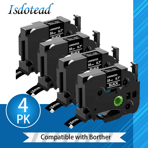 Isdotead 4-Pack Label Maker Tape Black Replacement for Brother TZe-335 P Touch Label Tape TZe TZ 12mm 0.47 White on Black Laminated for Brother PT-D210 PT-D220 PT-H110 PT-D400 PT-D600