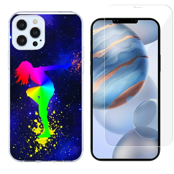 Slim-Fit Protective Phone Case compatible with iPhone 12 Pro Max, with Tempered Glass Screen Protector, by OneToughShield ® - Cosmos Dance