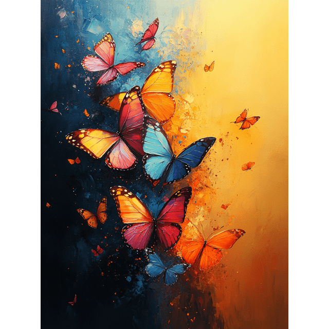 Qisvanset 12x16 Inch Vibrant Flying Butterfly Canvas Wall Art, Abstract Oil Painting Nature Serene Decor