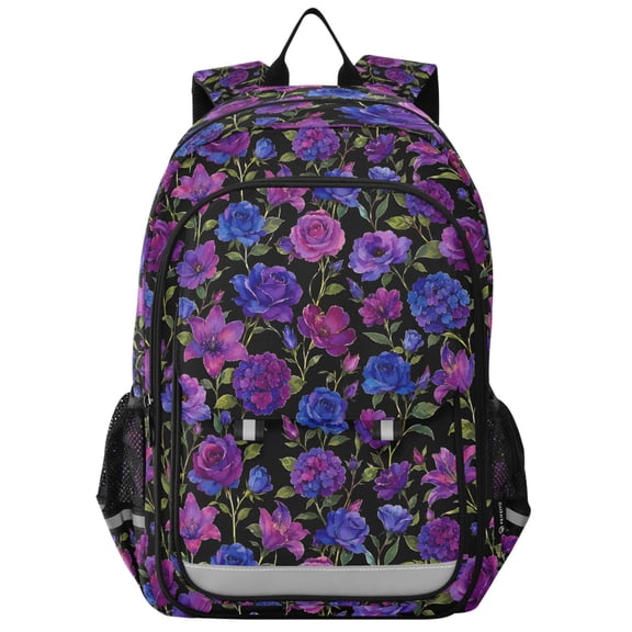 FORMRS Kids Backpack for School Unisex 17" Casual Bookbag Travel Daypack with Compartment Pockets, Violet Blooms Pattern