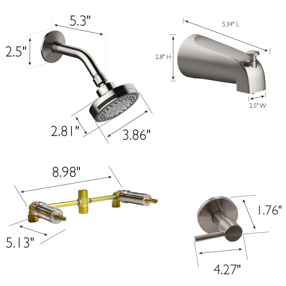 Design House Eastport II Satin Nickel Wall Mount Zinc 2 Handle Tub and Shower Faucet