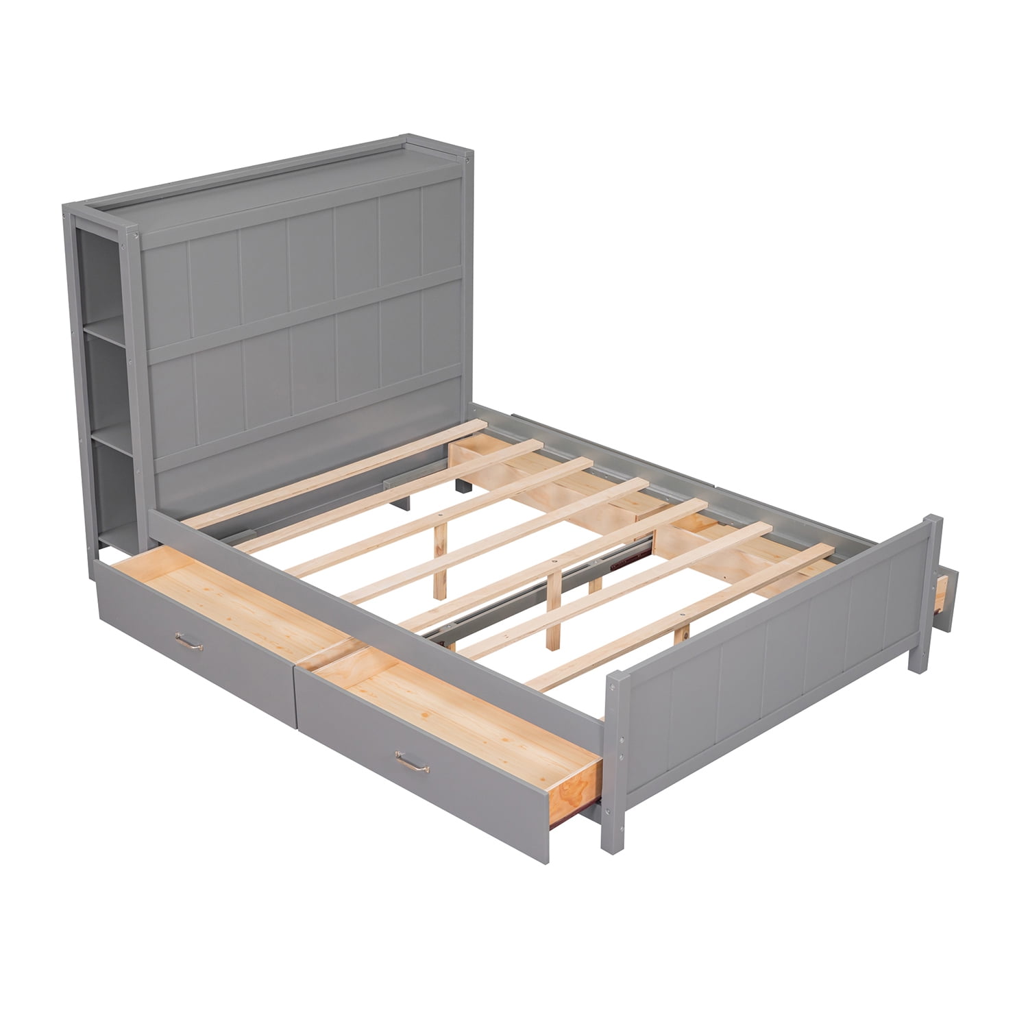 Kepooman Full Size Platform Bed Wood Bed Frame with Drawers and Storage Shelves, Grey Kepooman Full Size Platform Bed Wood Bed Frame with Drawers and Storage Shelves, Grey