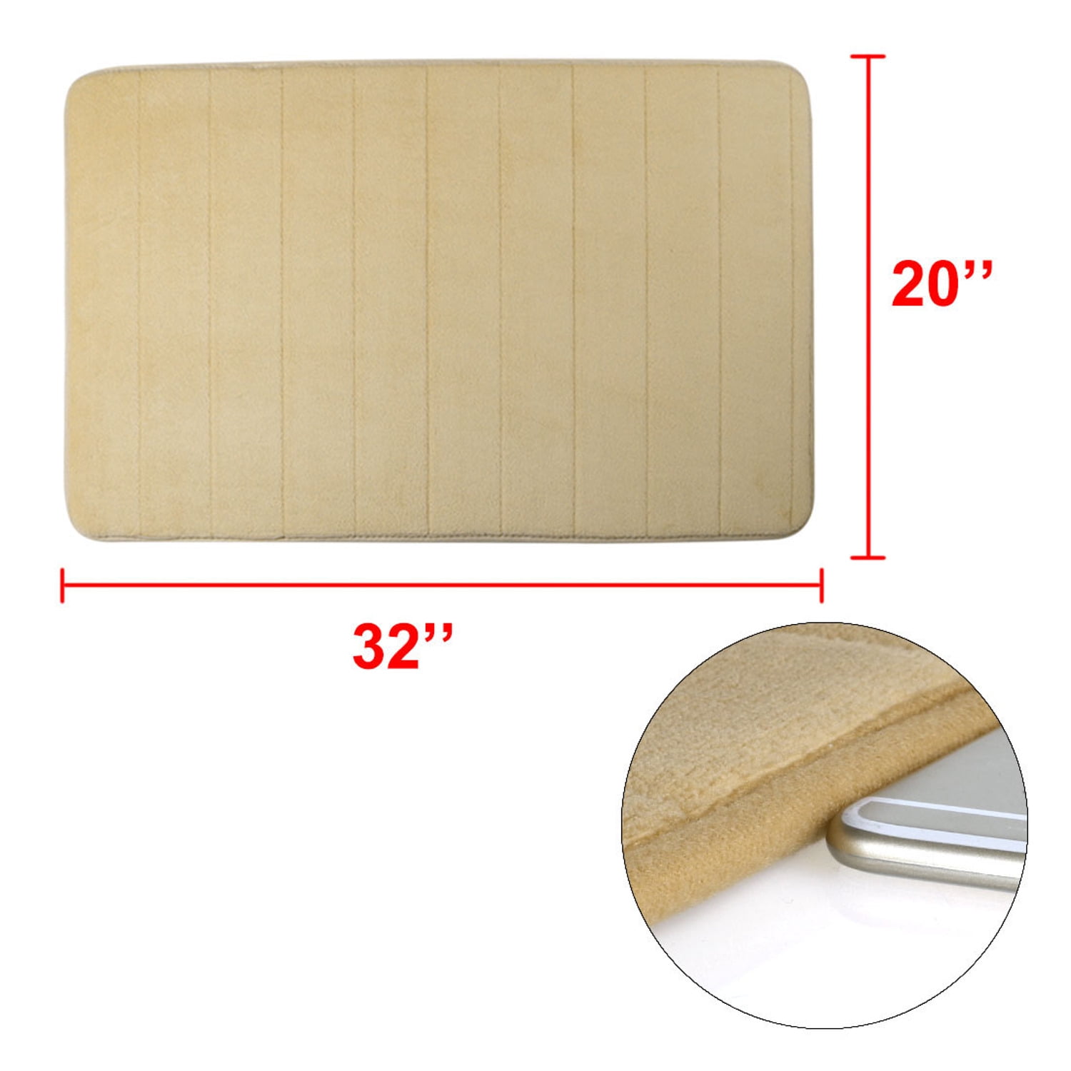 PiccoCasa Memory Foam Bath Mat Thin Absorbent Bath Rug Mat for Bathroom, Beige 32" x 20"