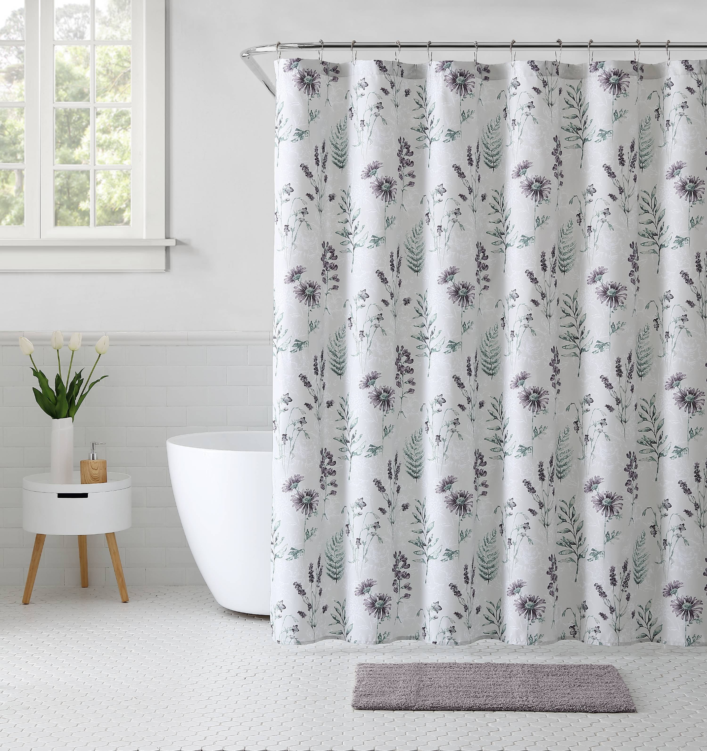 Cherry Blossoms & Ferns Purple Lilac & Lavender Fabric Shower Curtain