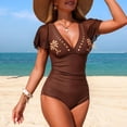 thumbnail image 4 of BOBOGOJP Women's One Piece Swimsuits Tummy Control Bathing Suit 2026 Petal Cutout Swim Suit Ruffle V Neck Swimwear Coffee for Size XL, 4 of 8