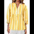 thumbnail image 3 of Blusa de Verano A Rayas con Cuello en V y Mangas Abullonadas para Mujer, Estilo Babydoll, Holgada e Informal Amarillo M, 3 of 9
