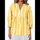 thumbnail image 3 of Blusa de Verano A Rayas con Cuello en V y Mangas Abullonadas para Mujer, Estilo Babydoll, Holgada e Informal Amarillo XL, 3 of 9