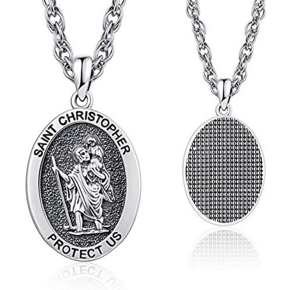 TANGPOET St Michael the Archangel Protect Us Necklace Christopher Medal 925 Sterling Silver Necklaces for Men Women