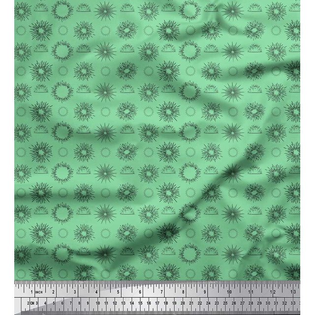 Soimoi Green Velvet Fabric Sun Geometric Print Fabric by the Yard 58 Inch Wide