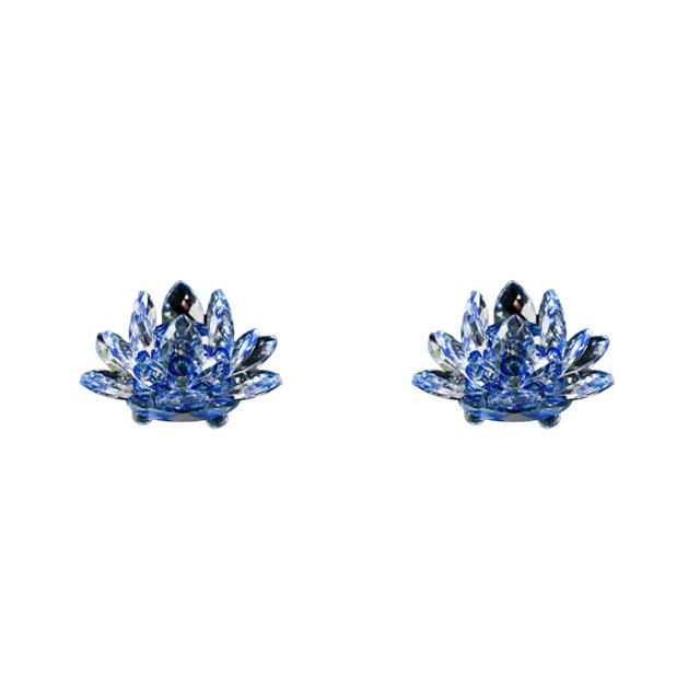 Kearding Decoración de loto de cristal, adorno en forma de flor brillante, diseño de escena interior, decoraciones artesanales, regalo de Azul 2piezas