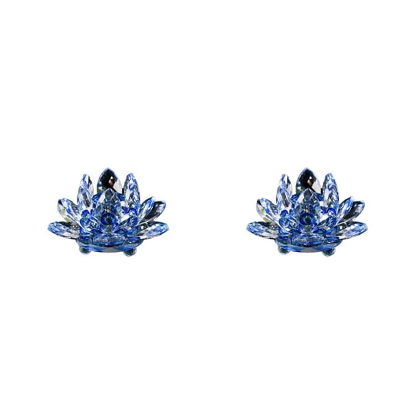 Monstrate Decoración de loto de cristal, decoración en forma de flor brillante, decoraciones artesanales de piedra para el hogar, regalo de Azul 2piezas