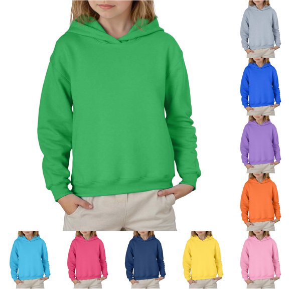 MEZZALL Girls Hood Long Sleeve Solid Color Hooded Sweatshirt Pullover Fall 2026 Tops For Kids And Tweens Casual Comfortable Hoodie Dailywear , Green