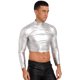 thumbnail image 5 of Top corto metálico brillante para hombre, camiseta de baile en barra de Color sólido brillante con cuello simulado, ropa para fiesta y discoteca, Top ajustado para discoteca, 5 of 5