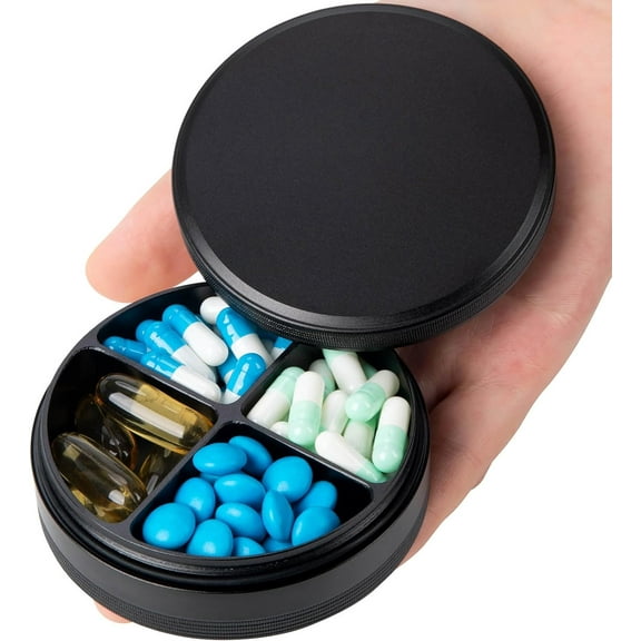 Portable pill storage box with 4 compartments - metal daily travel medicine box waterproof, wallet medicine box