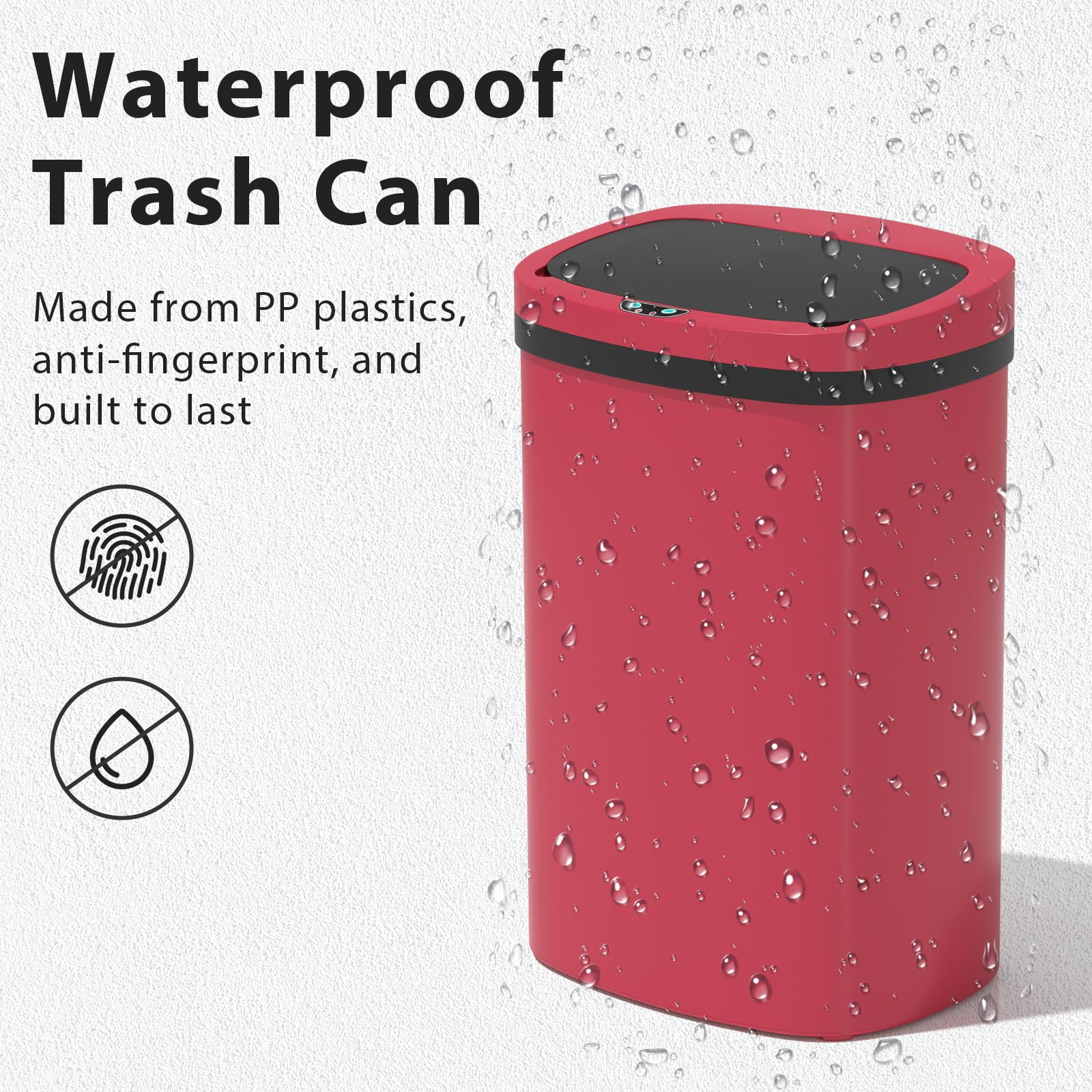 CL.HPAHKL 13 Gallon Automatic Trash Can with Lid, Kitchen Plastic Garbage Can, Red