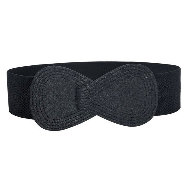 Hebilla entrelazada Cinturón elástico de piel sintética en forma de 8 Cinturilla para dama negro 70 CM