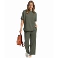 thumbnail image 3 of Two Piece Sets for Women Summer Outfits Wide Leg Crop Pants Lounge Sets Beach Vacation Clothes Green XL, 3 of 9