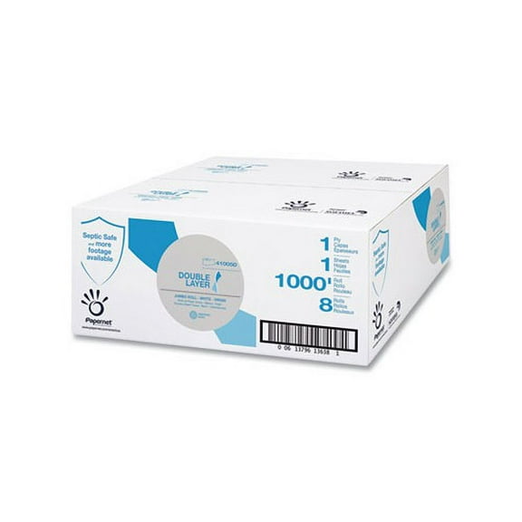 Heavenly Soft Double Layer Jumbo Toilet Tissue Septic Safe, 1-Ply, White, 1,000 ft, 8 Rolls/Carton