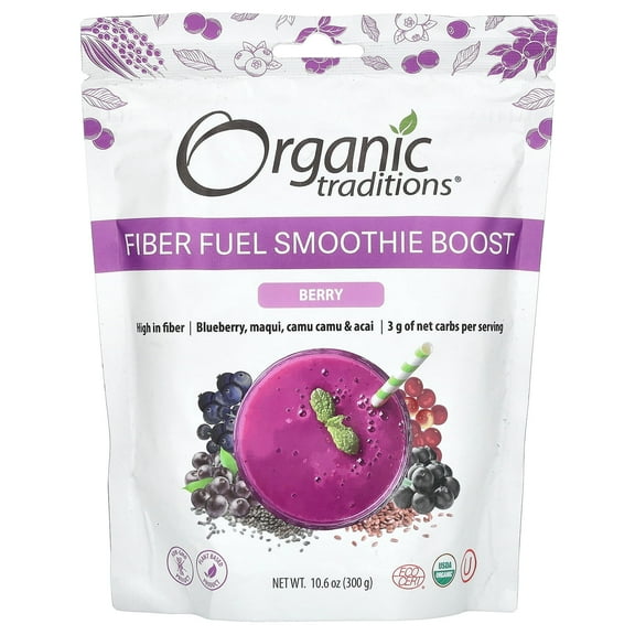 Organic Traditions Fiber Fuel Smoothie Boost, Berry, 10.6 oz (300 g)