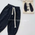thumbnail image 4 of [Material cepillado] pantalones de chándal sueltos para niñas pequeñas, pantalones de chándal casuales de Color sólido, pantalones deportivos de Hip Hop para niños, 4 of 5