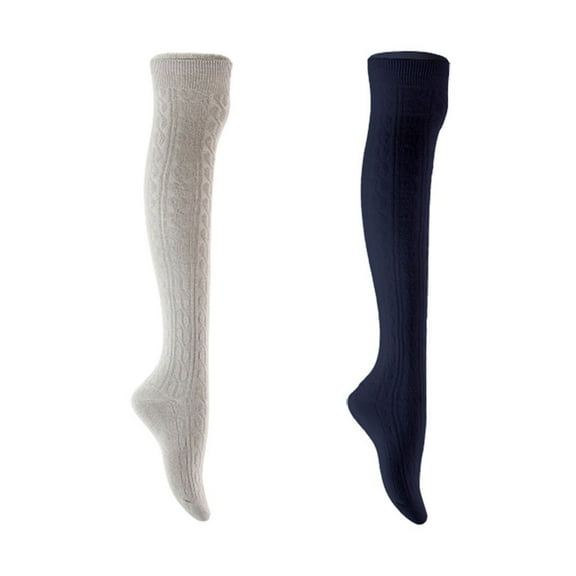 Lian LifeStyle Women's 2 Pair Adorable Comfortable Soft Thigh High Over Knee High Cotton Socks Size 6-9 L1024 Light Grey,Navy