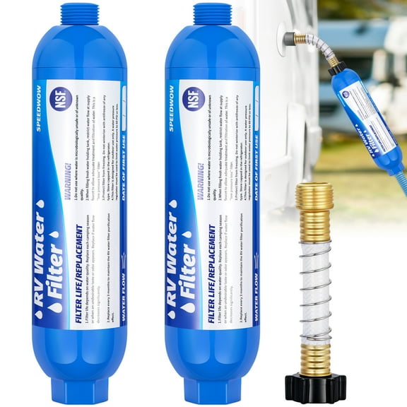SPEEDWOW 2Pcs RV Water Filter, RV Inline Water Filter with Flexible Hose Protector, NSF Certified, KDF&GAC Reduces Bad Taste, Odors, Chlorine, Sediment, Camping Essentials for Fresh Drinking Water
